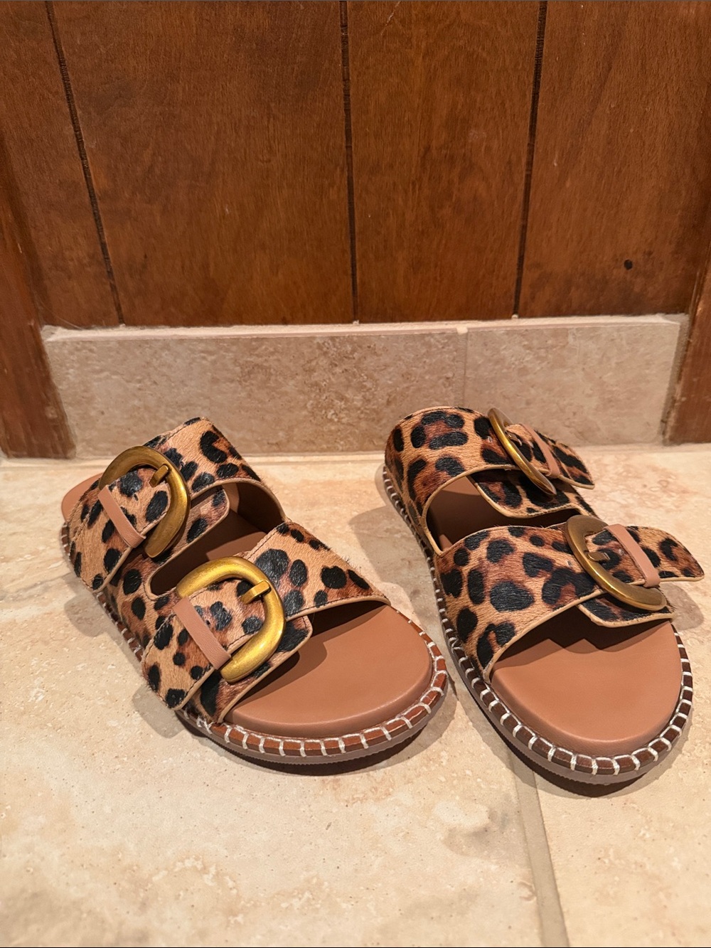 BODEN never been worn - Women’s Leopard Print Double Buckle Slide Sandals